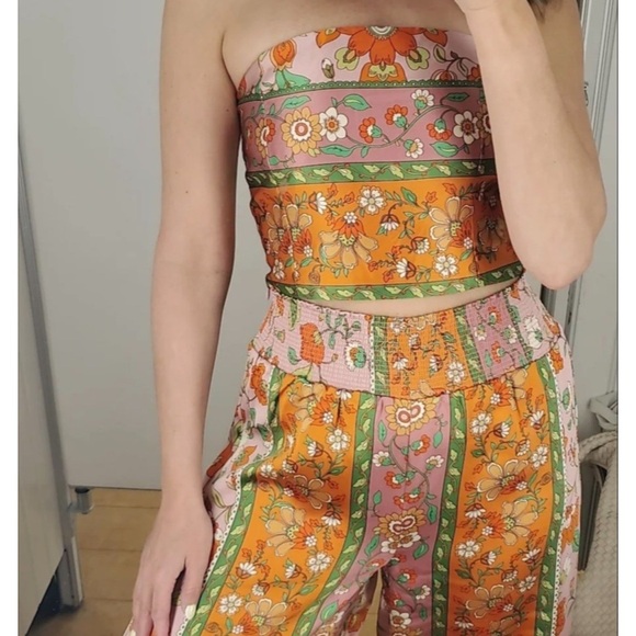 House Of Harlow 1960 Floral Two Piece Strapless Crop Top w/ Wide Leg Pant Large - Picture 7 of 13